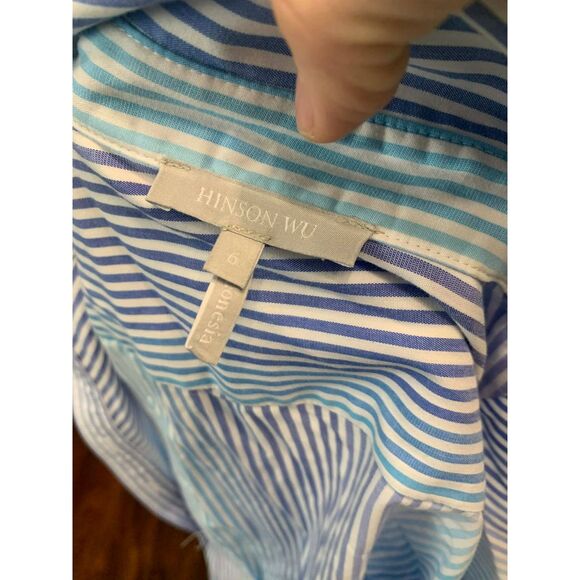 Hinson Wu 100% Cotton Clarice Striped Blue & Green Button Up Shirt, size 6 - Picture 5 of 6